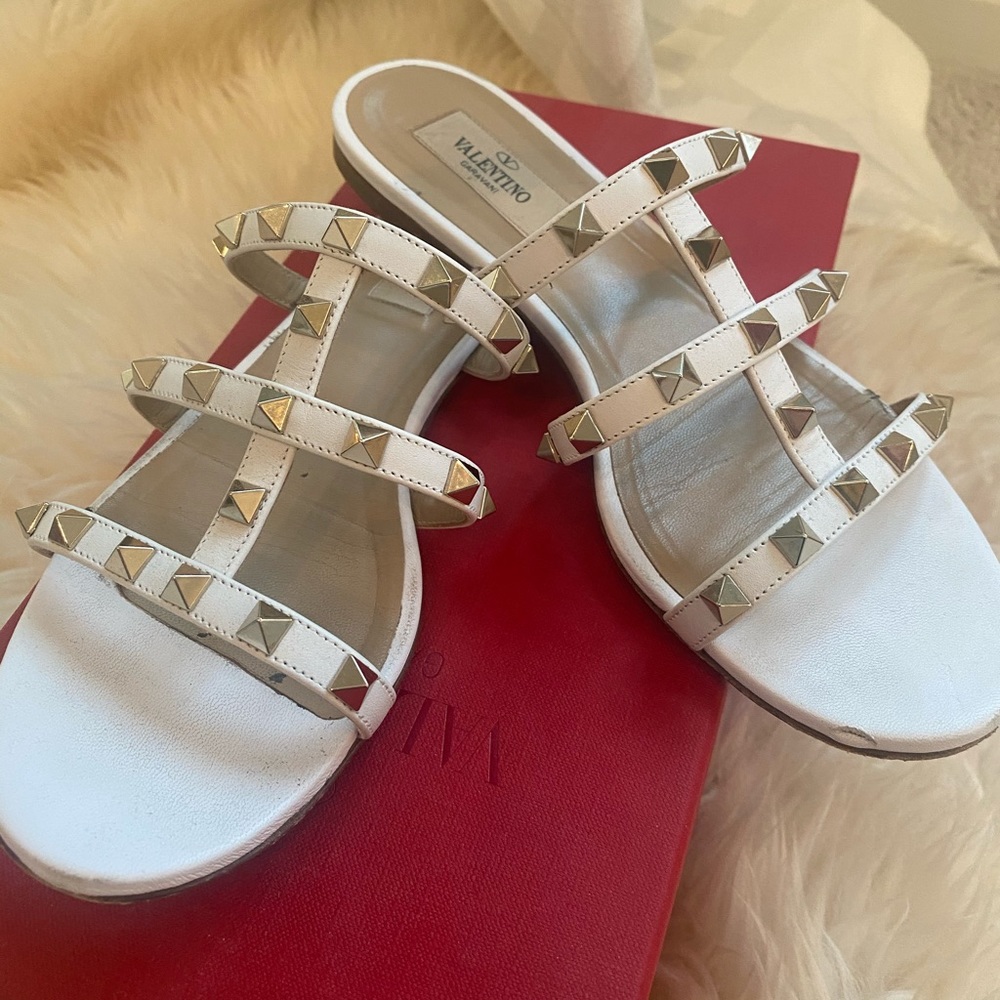 Valentino White Slides